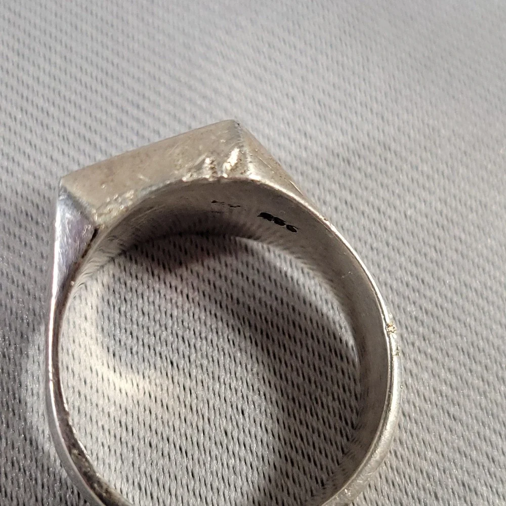 Vintage 925 Sterling Silver Masonic Signet‎ Ring Black Enamel Square Mens 11.5